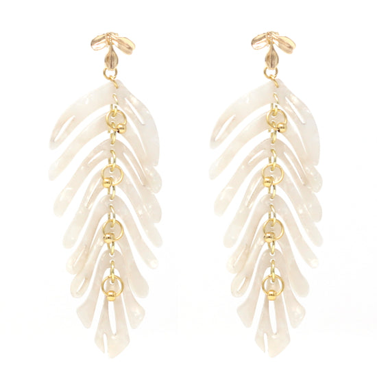 Pearl white leaf earrings, gold plated, Rêves de Paradis collection by Hélène Elisabeth